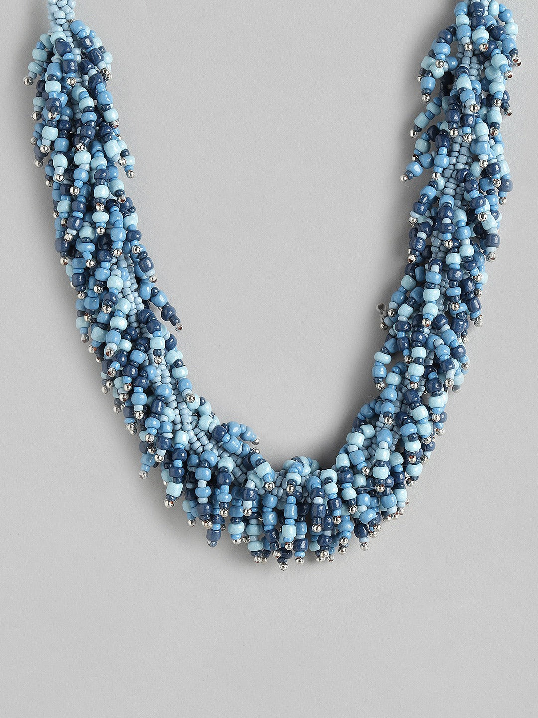 Ethnic silver blue turquoise beaded necklace set at ₹8950 | Azilaa